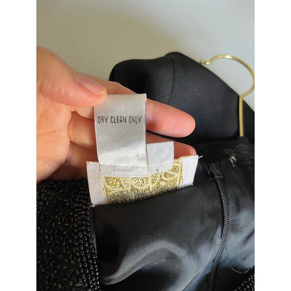 Vintage Cache Black Silk Beaded Cocktail Formal Dress 12 Fit and Flare Modest - Picture 10 of 10